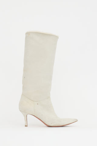Amina Muaddi Suede Shearling Boot