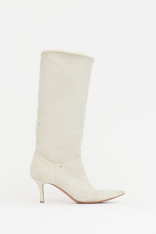 Amina Muaddi Suede Shearling Boot