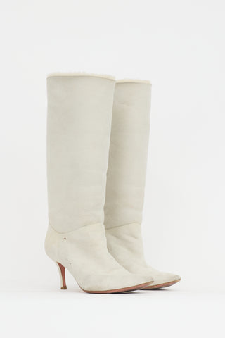 Amina Muaddi Suede Shearling Boot