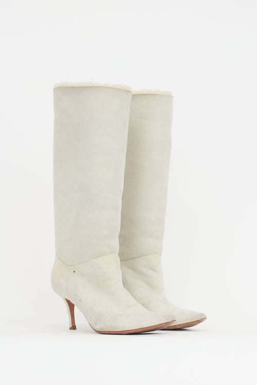 Amina Muaddi Suede Shearling Boot