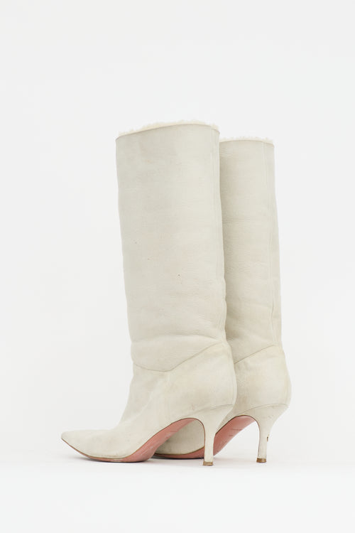 Amina Muaddi Suede Shearling Boot