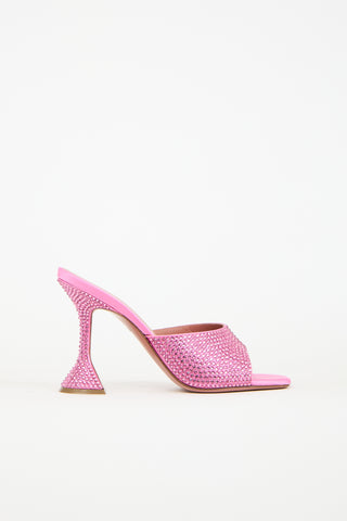 Amina Muaddi Pink Embellished Satin Lupita Mule