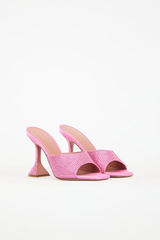 Amina Muaddi Pink Embellished Satin Lupita Mule