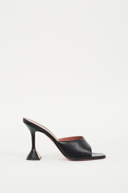 Amina Muaddi Black Leather Lupita Mule