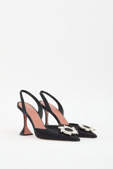 Amina Muaddi Black Satin Begum Slingback Pump