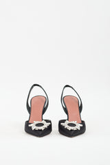Amina Muaddi Black Satin Begum Slingback Pump