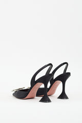 Amina Muaddi Black Satin Begum Slingback Pump