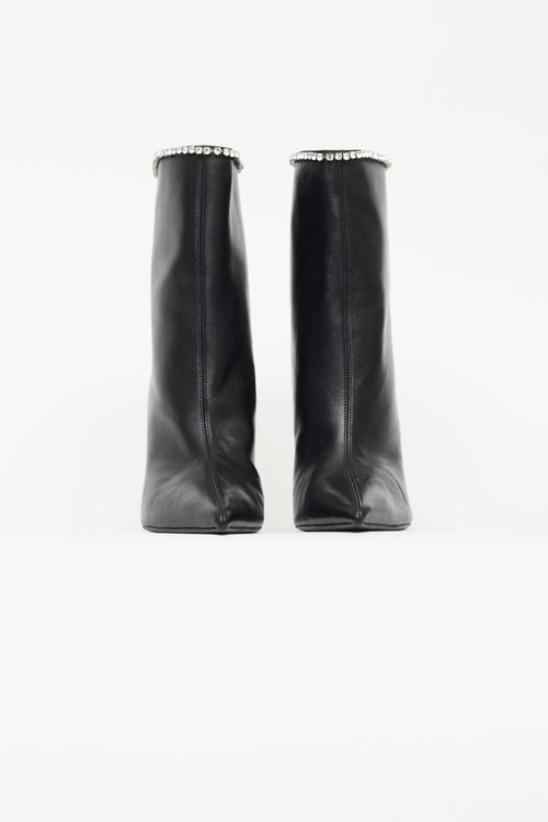 Amina Muaddi Black Leather Mia Boot