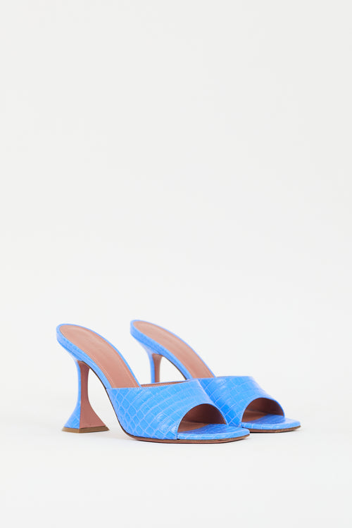 Amina Muaddi Blue Embossed Leather Lupita Mule