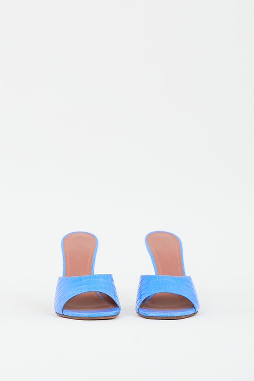 Amina Muaddi Blue Embossed Leather Lupita Mule