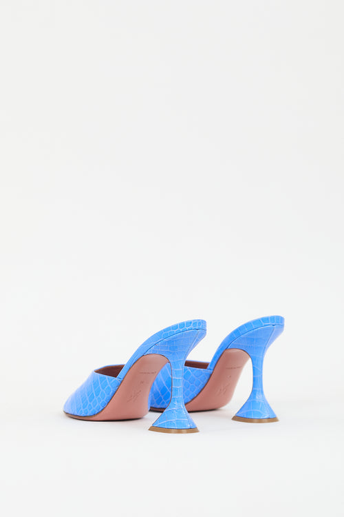 Amina Muaddi Blue Embossed Leather Lupita Mule