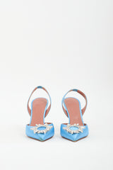 Amina Muaddi Blue Satin Begum Slingback Pump