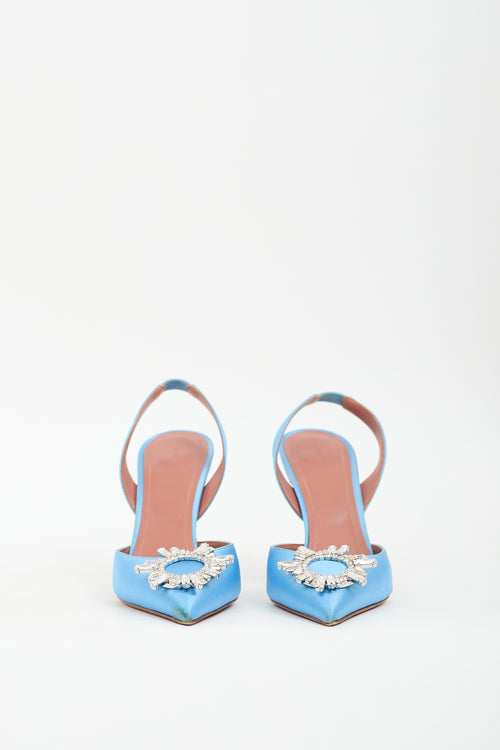 Amina Muaddi Blue Satin Begum Slingback Pump