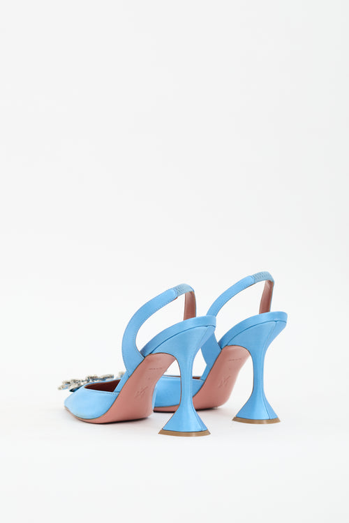 Amina Muaddi Blue Satin Begum Slingback Pump