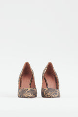 Amina Muaddi Brown & Black Printed Satin Holli Pump