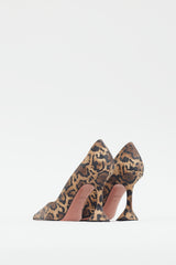 Amina Muaddi Brown & Black Printed Satin Holli Pump
