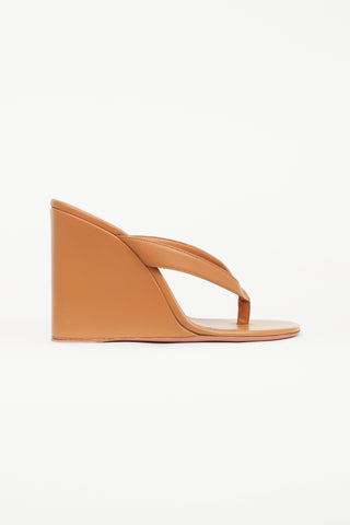 Amina Muaddi Brown Leather Johana Wedge