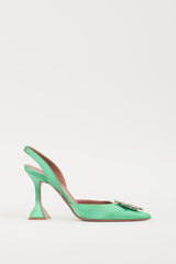 Amina Muaddi Green & Silver Satin Begum Heel