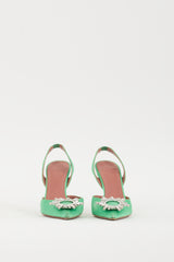 Amina Muaddi Green & Silver Satin Begum Heel