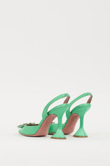 Amina Muaddi Green & Silver Satin Begum Heel