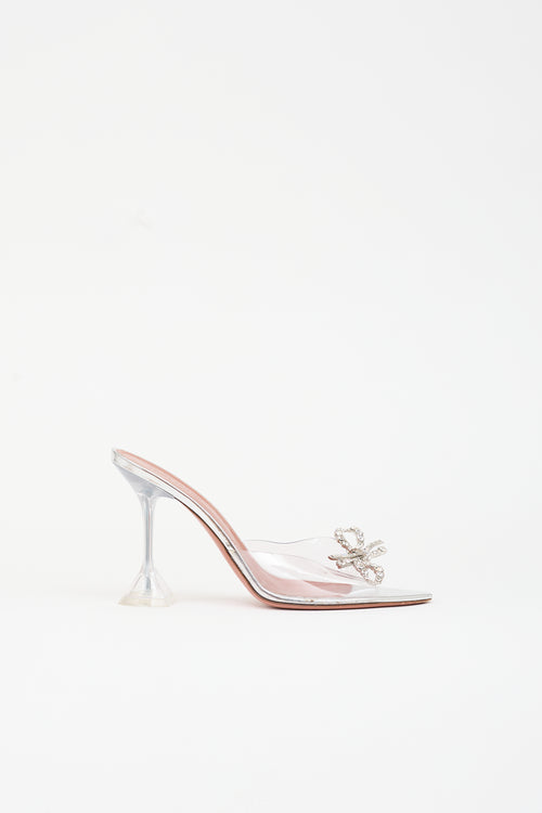 Amina Muaddi PVC & Leather Rosie Bow Mule