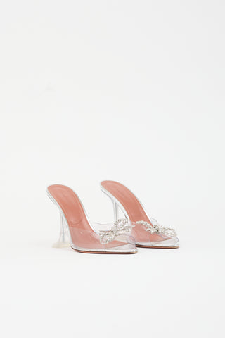Amina Muaddi PVC & Leather Rosie Bow Mule