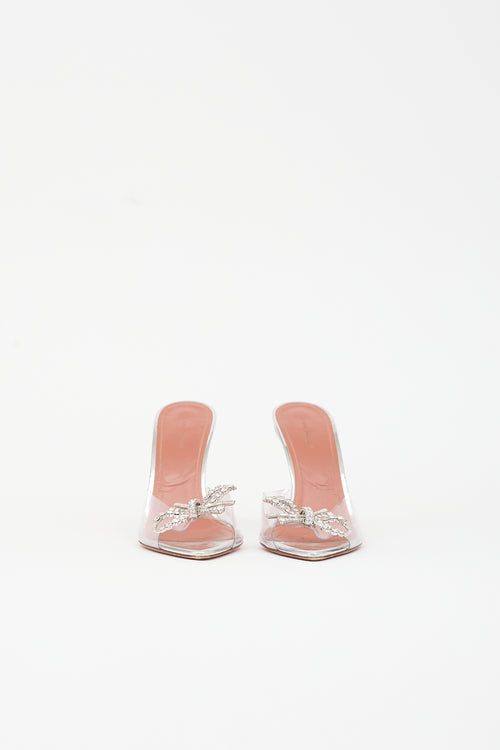 Amina Muaddi PVC & Leather Rosie Bow Mule