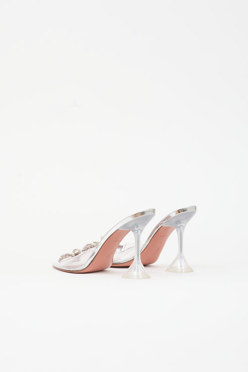 Amina Muaddi PVC & Leather Rosie Bow Mule