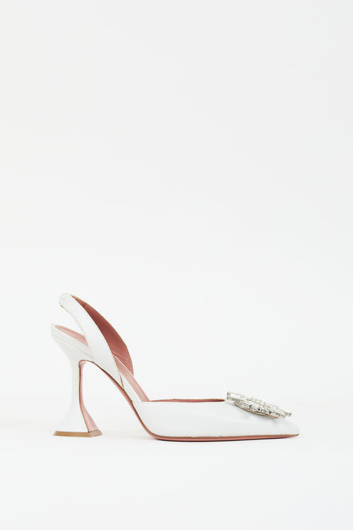 Amina Muaddi White Leather Begum Slingback Pump