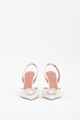 Amina Muaddi White Leather Begum Slingback Pump