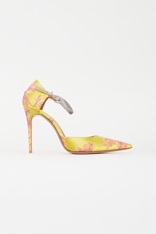 Amina Muaddi Yellow & Multicolour Ursina Floral Brocade Pump