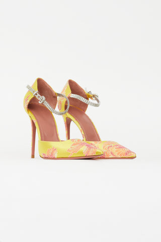 Amina Muaddi Yellow & Multicolour Ursina Floral Brocade Pump