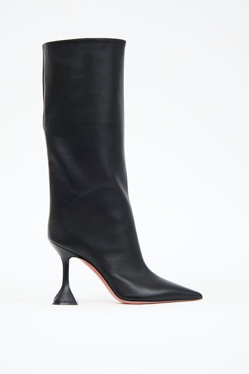 Amina Muaddi Black Leather Fiona Boot