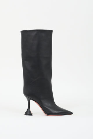 Amina Muaddi Black Leather Fiona Boot