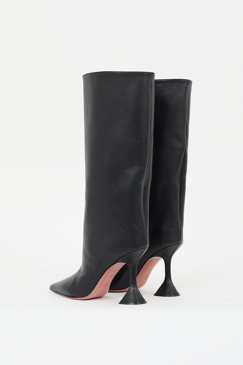 Amina Muaddi Black Leather Fiona Boot