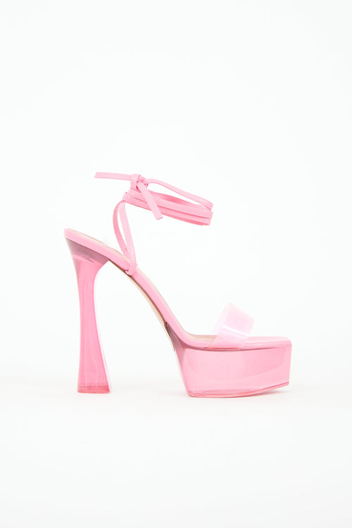 Amina Muaddi Leather & PVC Sita Platform Heel