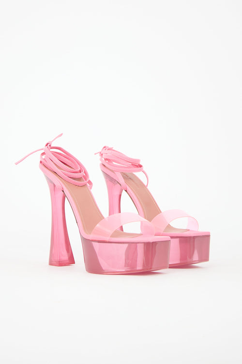 Amina Muaddi Leather & PVC Sita Platform Heel