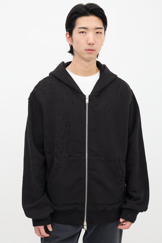 Amiri Black Distressed Zip Hoodie