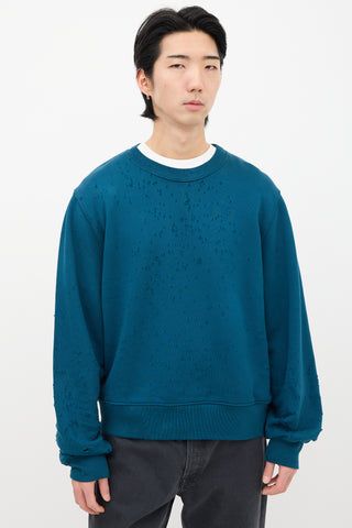 Amiri Blue Distressed Crewneck