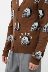 Amiri Brown Wool Skull Cardigan