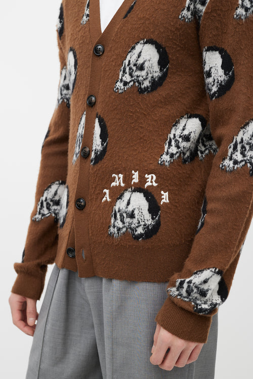 Amiri Brown Wool Skull Cardigan