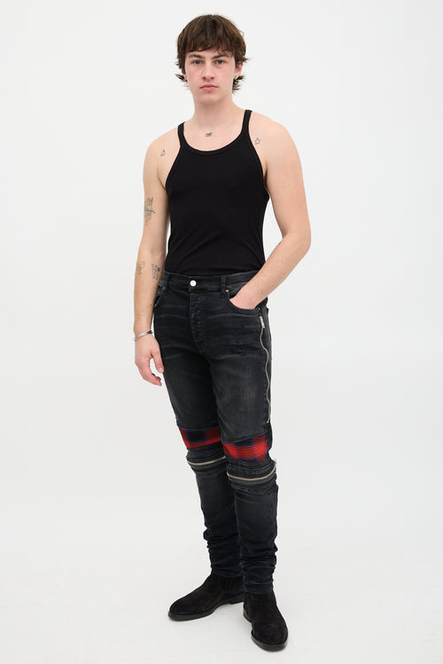 Amiri MX2 Distressed Plaid Patch Jeans