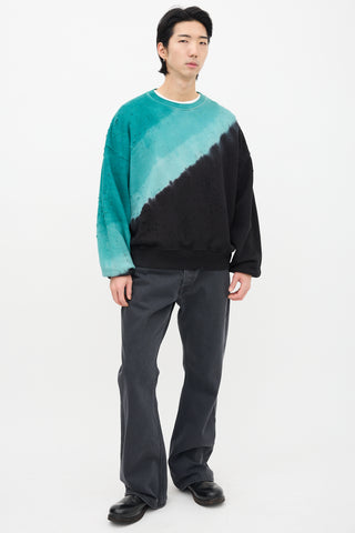 Amiri Teal Blue & Black Dyed Distressed Crewneck