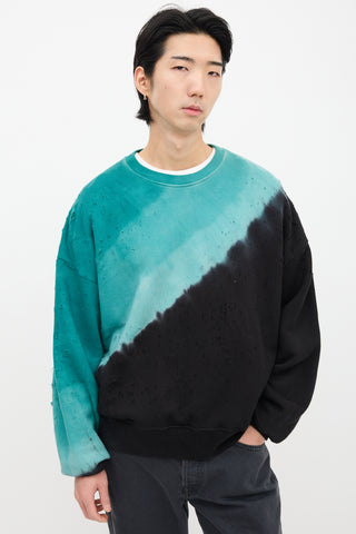 Amiri Teal Blue & Black Dyed Distressed Crewneck