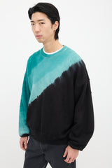 Amiri Teal Blue & Black Dyed Distressed Crewneck