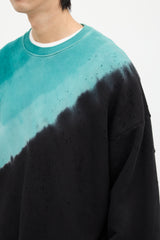 Amiri Teal Blue & Black Dyed Distressed Crewneck