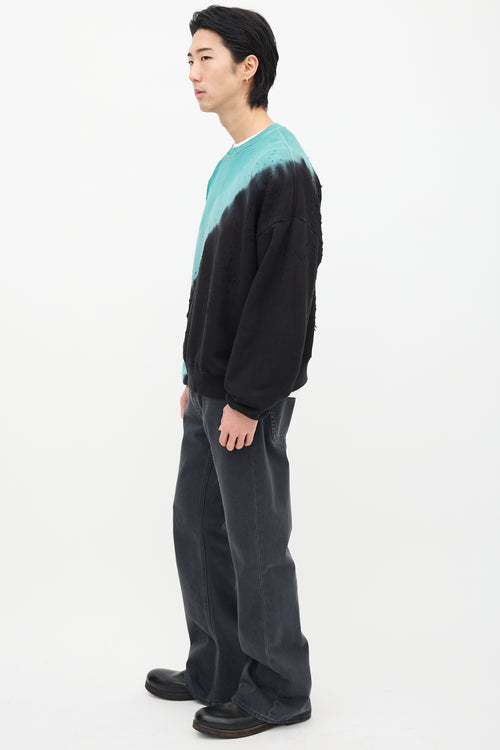 Amiri Teal Blue & Black Dyed Distressed Crewneck