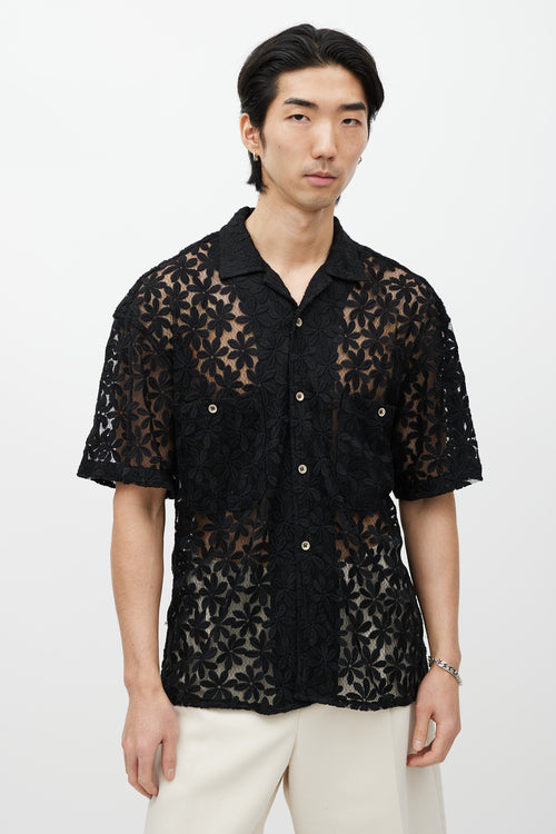 Andersson Bell Black Floral Lace Button Up Shirt
