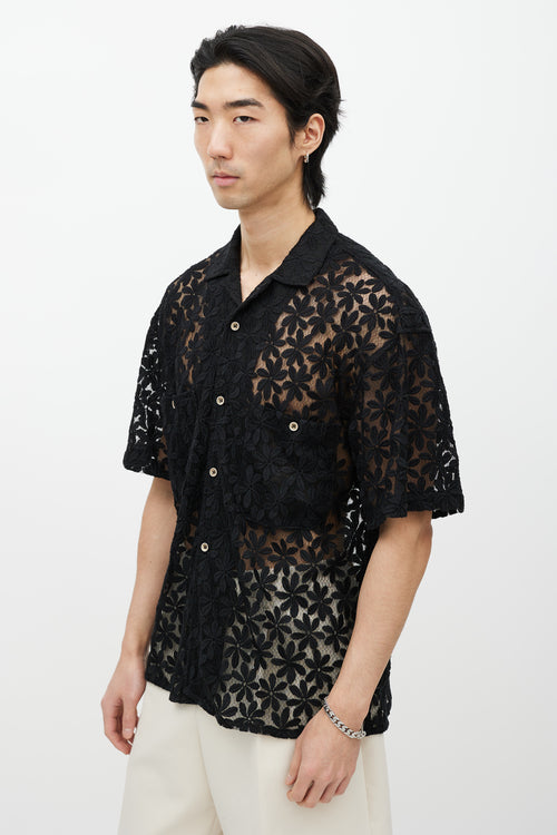 Andersson Bell Black Floral Lace Button Up Shirt