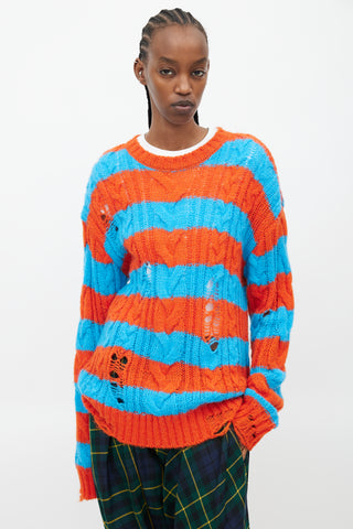 Andersson Bell Blue & Orange Distressed Cableknit Sweater